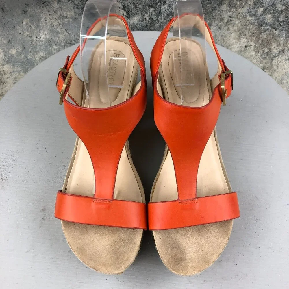 Reaction Kenneth Cole Women's Size 10 Card Wedge Orange Faux Leather Sandals